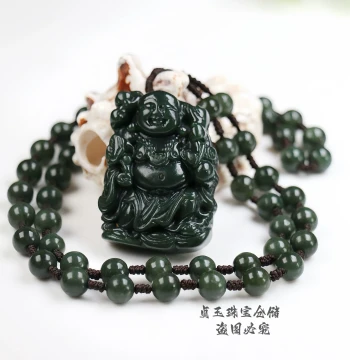 Natural Hetian Jade Green Jade Maitreya Buddha Pendant for Men and Women, Large-Belly Buddha Jade Amulet with Certificate