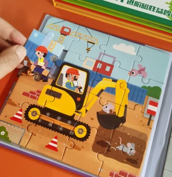Children's Progressive Magnetic Puzzle – Foldable Storage Board with Animals, Vehicles, Dinosaurs; Early Learning for Ages 2-3-6