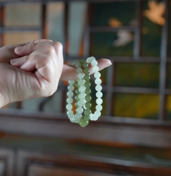 Zhou Mou Fu Sun Qian Same Style Ice Gel White Light Green Clear Water Hetian Jade 8mm Bracelet String Large Collection