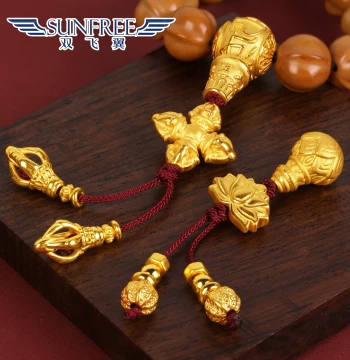Gold Versatile Three-Way Back Cloud Disciple Bead Set, DIY Cultural Play Long Bracelet String Accessories Top Bead, 999 Pure Gold for Men & Women