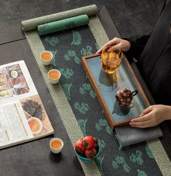Waterproof Pine Needle Tea Mat in Japanese Nishijin Ori Style: Dry Brew Tea Runner, Fabric Tea Pad, Zen Tea Table Cloth