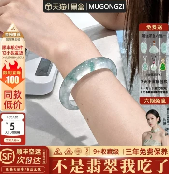 Mu Gongzi 'Qinglan Zhuwu' Myanmar High-End Ice-Type Flowered Jadeite Bangle for Women, Authentic Genuine Jade Treatment