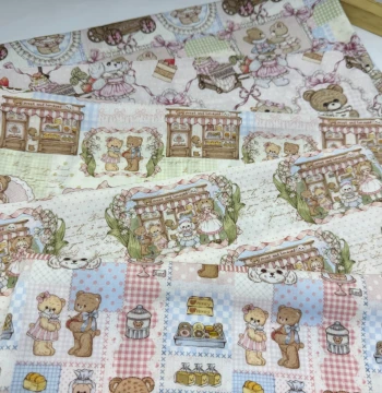 Price per Meter 60s Tencel Patchwork Bear Girl Lolita Skirt Pajama Duvet Cover Intestine Ring Bags Fabric