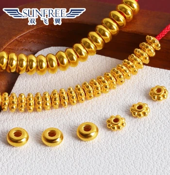 Gold Bright Surface Abacus Spacer Flat Round Spacer Bead 5G Hard Gold Pattern Gasket Pure Gold 999 Cultural Play Bracelet Accessories