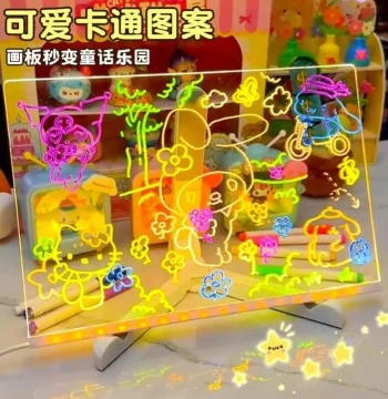 DIY Handmade Glowing Drawing Board for Kids, Erasable Transparent Acrylic Learning Pad with Night Light, Fan Art & AI Compatible