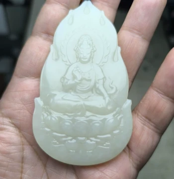 Hetian Jade Guanyin Bodhisattva Pendant Male Jade Guanyin High-End Jade Guanyin Jade Amulet Pendant Flame Style