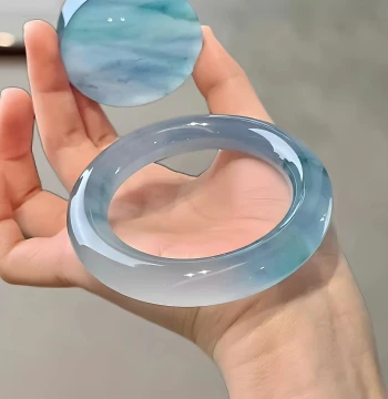 Zuixiangwu "Frost Color Series" Myanmar Jadeite Alternative Floating Flower Jade Bangle for Women High-End Blue Water Quartzite Treated