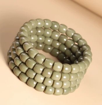 Xinjiang Hetian Green Jade Fine Material Sand Date Green Straight-Cut Bracelet 9x8.5mm Extreme Arc Jade Bead Bracelet
