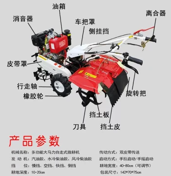 Four-Stroke Diesel Agricultural FVH Micro-Tiller Small Walk-Behind Citrus Orchard Oil-Fueled Trenching Fertilizing Weeding Machine Direct-Drive Rotary Type