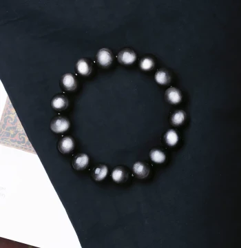 6A Collector Grade Double Silver-Eye Natural Silver Obsidian Single-Loop Bracelet, Black Obsidian Crystal Bracelet for Men and Women - Birthday Gift