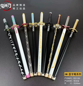 Demon Slayer Pen, Kamado Tanjiro Nichirin Sword Signature Pen, 2D Anime Metal Model Merchandise Gel Pen