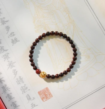 Original Gilded Auspicious Clouds Indian Small-Leaf Red Sandalwood 5m Single/Double Loop Bracelet Hand Chain Elegant Simple Ancient Style Prayer Beads