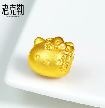 Lao Ke Le 3D Hard Gold Bow Knot Cat Head 999 Pure Gold Bracelet Transfer Bead Lu Lu Tong for Women