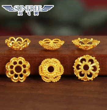 Exquisite Ancient Method Hollowed-Out Flower Spacer Beads in 999 Pure Gold for Bracelets and Chains; Lucky Transfer Bead Accessories for Men and Women's Cultural Play