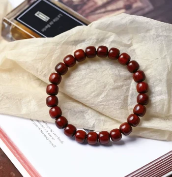 Natural Indian Small-Leaf Red Sandalwood Old-Style Bead Bracelet, Glassy Base, Men's and Women's Cultural Play Sandalwood Bracelet Accessory