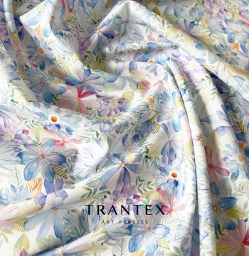 Fresh Spring/Summer Watercolor Floral Print Linen-Cotton Fabric - 100% Cotton High-End Poplin for Handmade Clothing