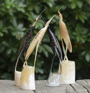 Master Qiu Bamboo & Wood BJ139 Natural Yak Real Horn Crane Bird Home Living Room Desktop Wealth Feng Shui Ornament