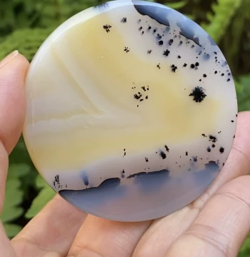 Ma Liao Pure Natural Unheated Ink-Wash Water Grass Ocean Chalcedony Yellow Agate Round Pendant, Raw Stone Without Drilling
