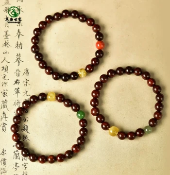 Small-Leaf Red Sandalwood Bracelet for Women and Men, Hetian Jade Sandalwood Beads with Lapis Lazuli and Southern Red Agate Loose Beads, Buddhist Jade Wristband