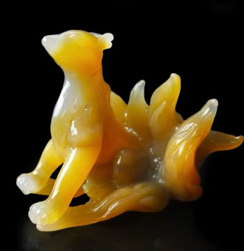 Peifu New Natural Agate Chalcedony Red Fox Ornament Hand-Carved Nine-Tailed Fox Jade Handle Piece Authentic Free Shipping