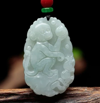 Jadeite Twelve Zodiac Jade Pei, Monkey Zodiac Necklace, Small Monkey Jade Pei, Jade Plaque, Men's and Women's Pendant, Monkey Holding Peach Small Size