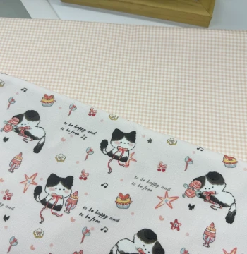 (Copyright Pattern) 100% Cotton 8oz Canvas High-Density Pink Background Black Cat Bags Tablecloths Overalls Jacket Fabric