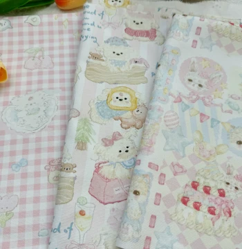 100% Cotton 8oz Canvas High-Density Mercerized Pink Series Cartoon Dog Rabbit Bag Jacket Tablecloth Handmade Digital Printing