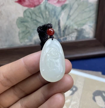 Hetian Jade White Jade Buddha Gong for Women, Maitreya Buddha Pendant, Benming Year Natural Jade Charm