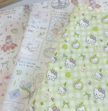 Designer 8oz High-Density Cotton Canvas - Hello Kitty & Dog Patchwork Fabric for Bags, Jackets, Tablecloths & Digital Crafts