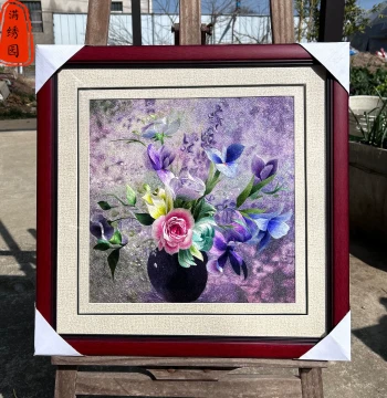 Vase with Myriad Flowers, Intangible Cultural Heritage Pure Handmade Exquisite Su Embroidery, Decorative Painting for Living Room, Entryway, Study, Bedroom, and Bedside