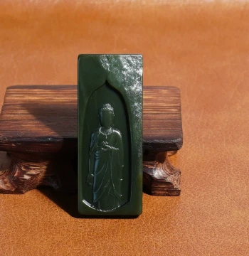 Rare Xinjiang Gobi Material Green Jade Seed Pendant with Skin Pores - Fine Texture Faceless Guanyin A6