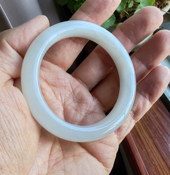 Free Certificate Hetian Jade Light Smoky Gray Floating Flower Artistic Bangle Jade Bracelet 56mm Authentic Fairy Qianshan Muxue