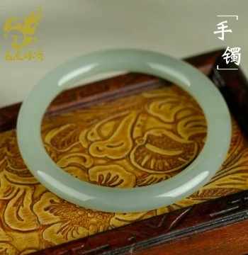 Yuyou Hetian Jade Bangle for Women - Ice-Transparent Green-White Jade, Symbol of Completeness and Wealth, Inner Diameter Approx. 56mm with Certificate