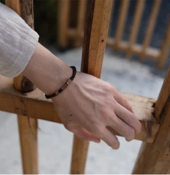 Xiaotu Family Original Design Benming Year Small-Leaf Red Sandalwood Unisex Barrel-Shaped Buddha Beads Picasso Stone Couple Bracelet