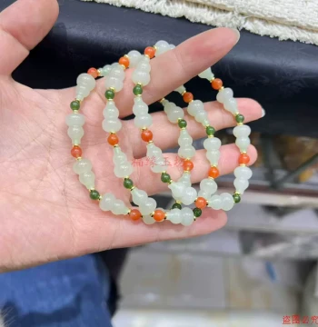 Hetian Jade Gourd Jasper South Red Bead Bracelet, New Chinese Style Elegant Exquisite Women's Jewelry Accessory