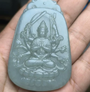 Hetian Jade Qiemo Blue Blue-Tone Thousand-Hand Guanyin Pendant Bodhisattva Couple Birth Buddha Unisex Pendant