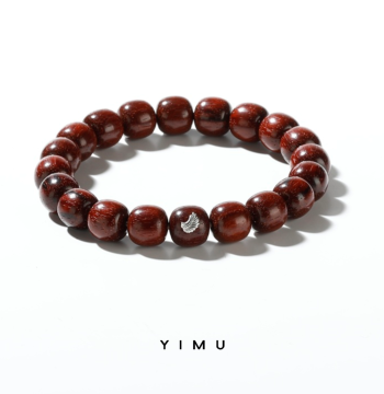Yimu 10*10.6mm Silver Wing Mark 'Small-Leaf Red Sandalwood Aged Wood' Old-Style Bracelet