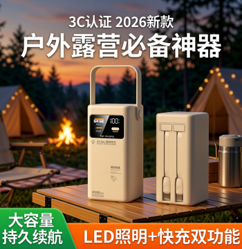 3C Certified 2026 New Model High Capacity 20000mAh Outdoor Camping Power Bank LED Light Street Vendor Mobile Power Supply
