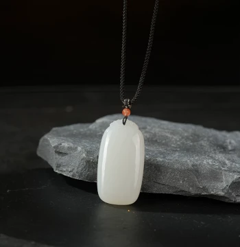 Xinhao Mining Natural Hetian Jade White Jade Wushi Tablet Pendant, Jade Hanging Ornament Necklace Neck Decor, Couple Style with Certificate