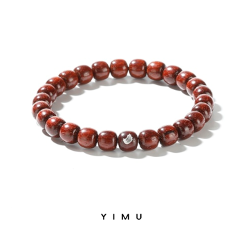 Yimu 8*8.6mm Silver Wing Tag "Small-Leaf Red Sandalwood Old Material" Old-Style Bracelet