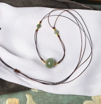 Natural Hetian Jade Inlaid Drum Bead Pendant Clavicle Chain Women's Jade Lulutong Sweater Chain Hanging Ornament Jewelry