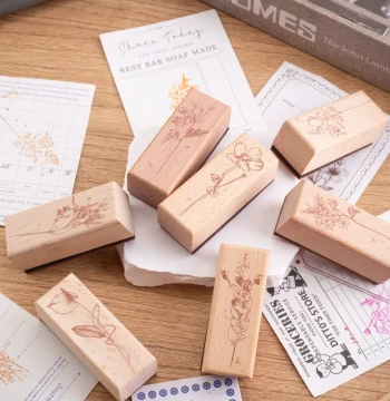 Mountain Wild Flowers Wooden Plant Floral Stamp, Fresh Artistic Journal DIY Decorative Material Stamp, 8 Styles to Choose