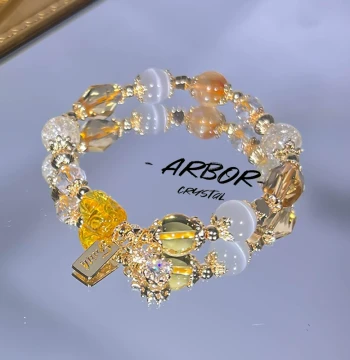 Original Design 'Overnight Wealth' Brazilian Yellow Citrine Bracelet, Fortune-Attracting Pixiu and Beeswax Bead Strand, Perfect Gift for Best Friends