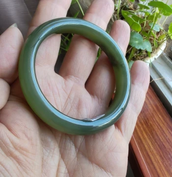 Free Certificate Hetian Jade Lake Green Floating Flowers Artistic Conception Bangle Jade Bracelet 54mm Premium Goddess National Style Liaoting Huaxu