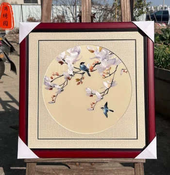 Intangible Cultural Heritage Pure Handmade Su Embroidery Magnolia Flower & Bird Hanging Painting Living Room Entryway Study Bedroom Bedside Suzhou Decorative Painting
