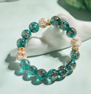 New Arrival Forbidden City Only This Green Blue National Style Gold Sand Glass Bracelet, Fresh Luminous Beads, High Aesthetic DIY