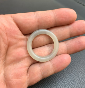 Natural Xinjiang Hetian Jade Blue-and-White Peace Ring Pendant for Men and Women, Kasaya Ring, Unique Item with Individual Photo