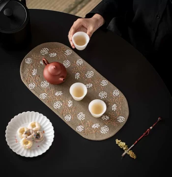 New Chinese Style Tea Mat Dedicated Tea Ceremony Towel, Tea Table Fabric Dry Brew Mat, Light Luxury Retro Placemat, Cotton-Linen Embroidery Craft