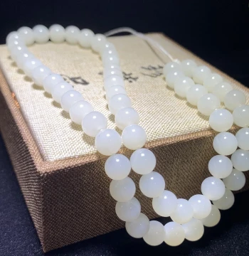 100% Natural Hetian Jade White Beads – Genuine Loose Beads for Bracelets, Mom's Chain, Necklaces for Men and Women, Mutton-Fat White String Beads