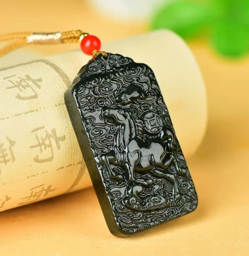 [Immediate Wealth] Natural Hetian Green Jade Zodiac Horse Pendant Unisex Double-Sided Carved Pendant Jade Piece with Certificate